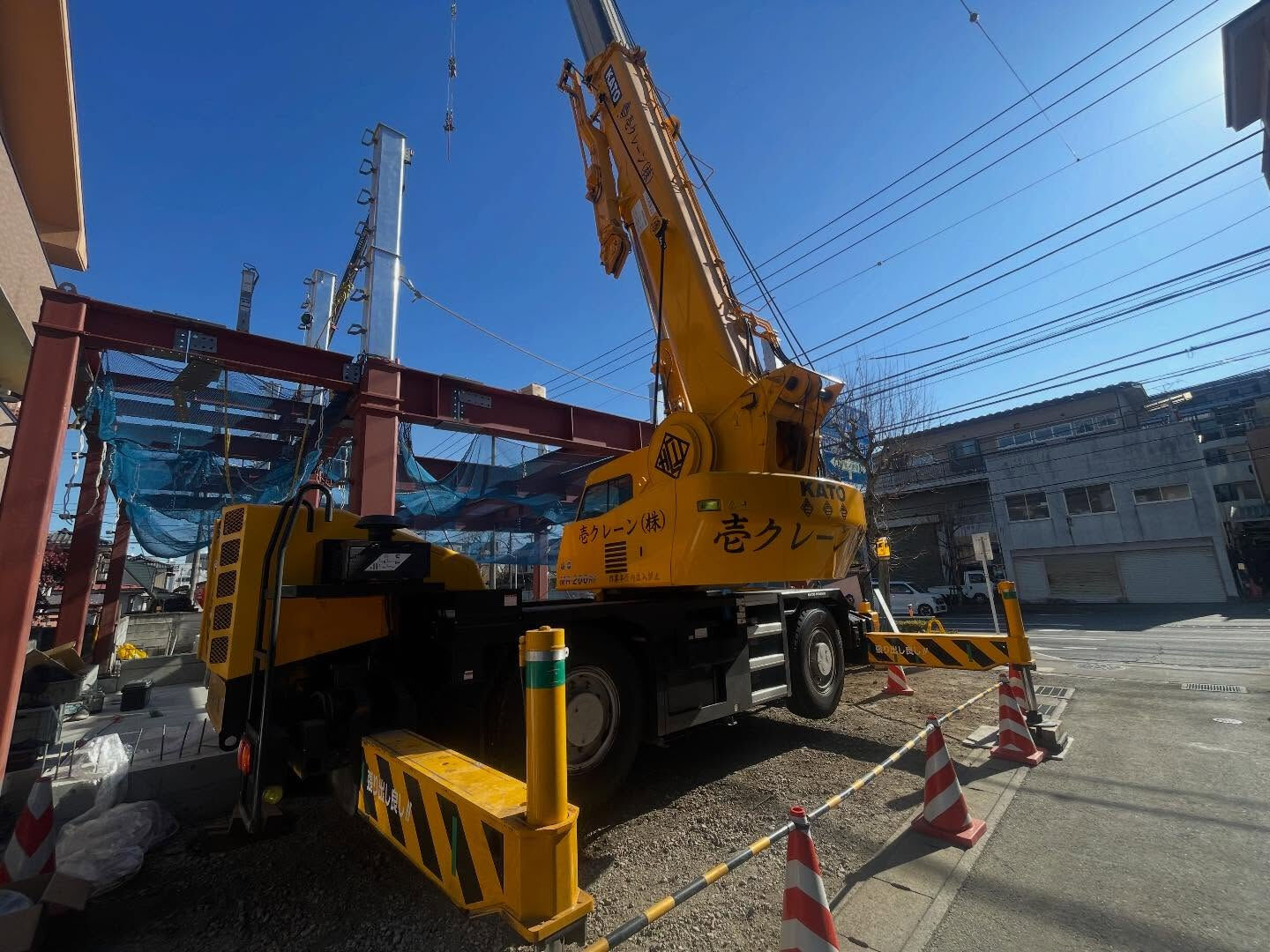 鉄骨建て方、老人ホーム木造建て方、伐採、木造建て方