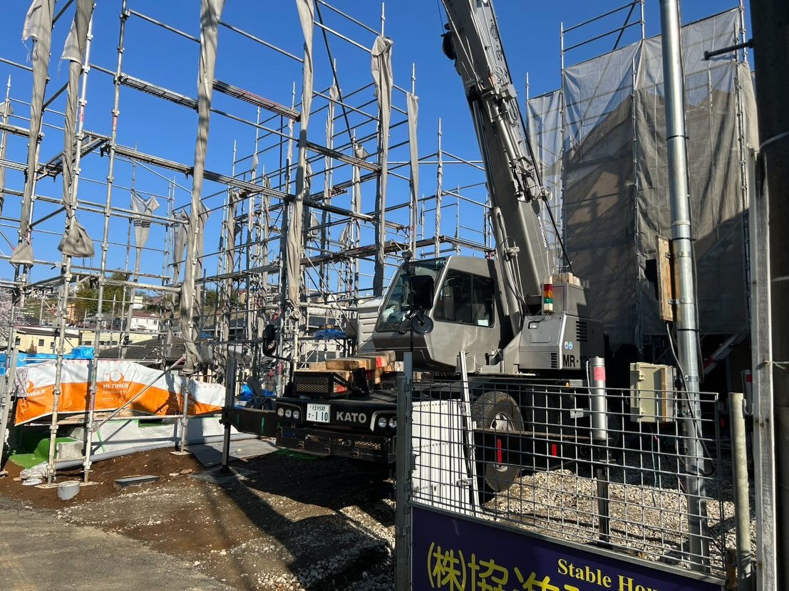 木造建て方、置き場資材揚重、軽量鉄骨建て方、夜間カルバート据